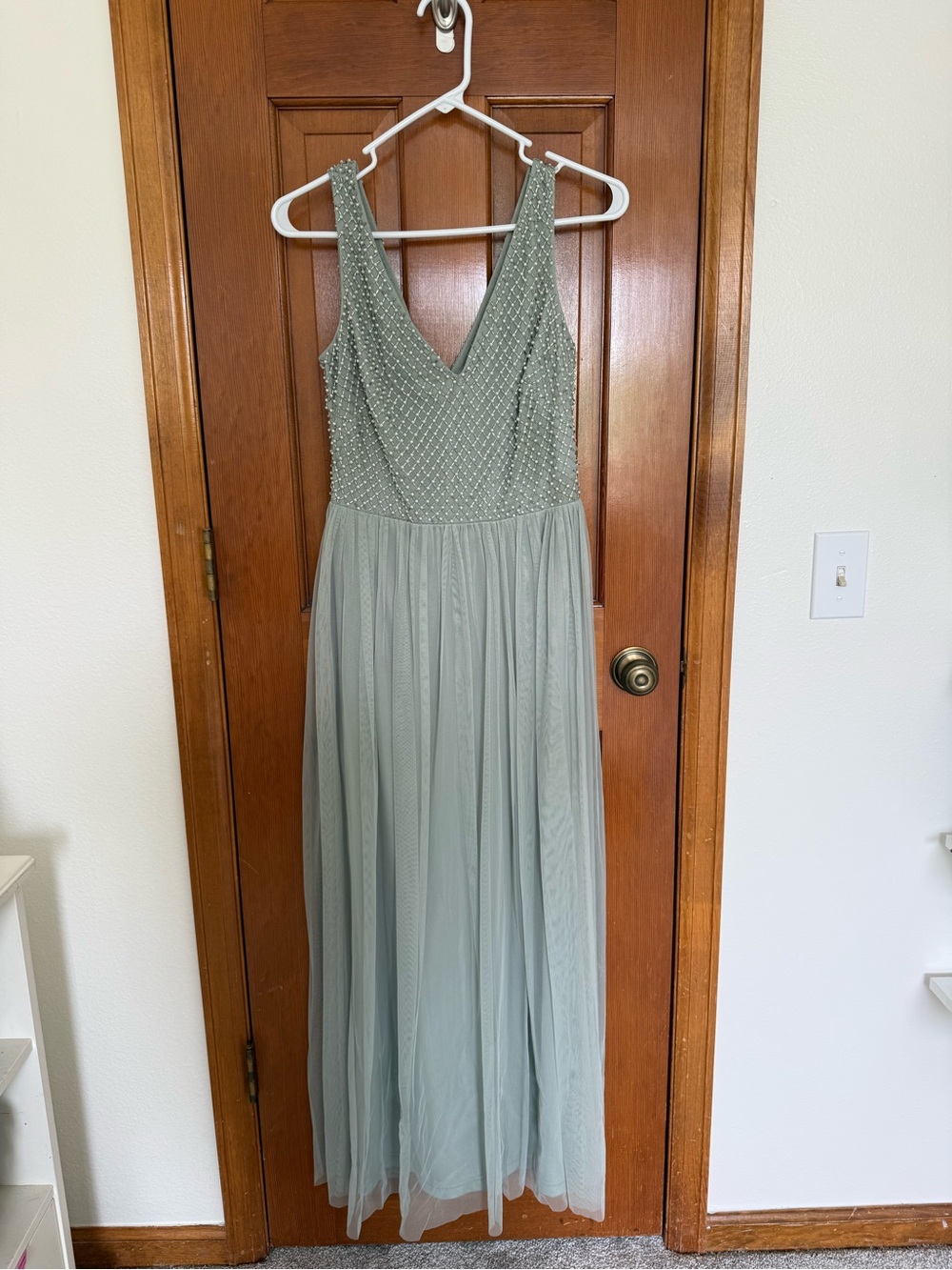 Adrianna Papell BHLDN Beaded V-Neck Maxi Dress in Sage